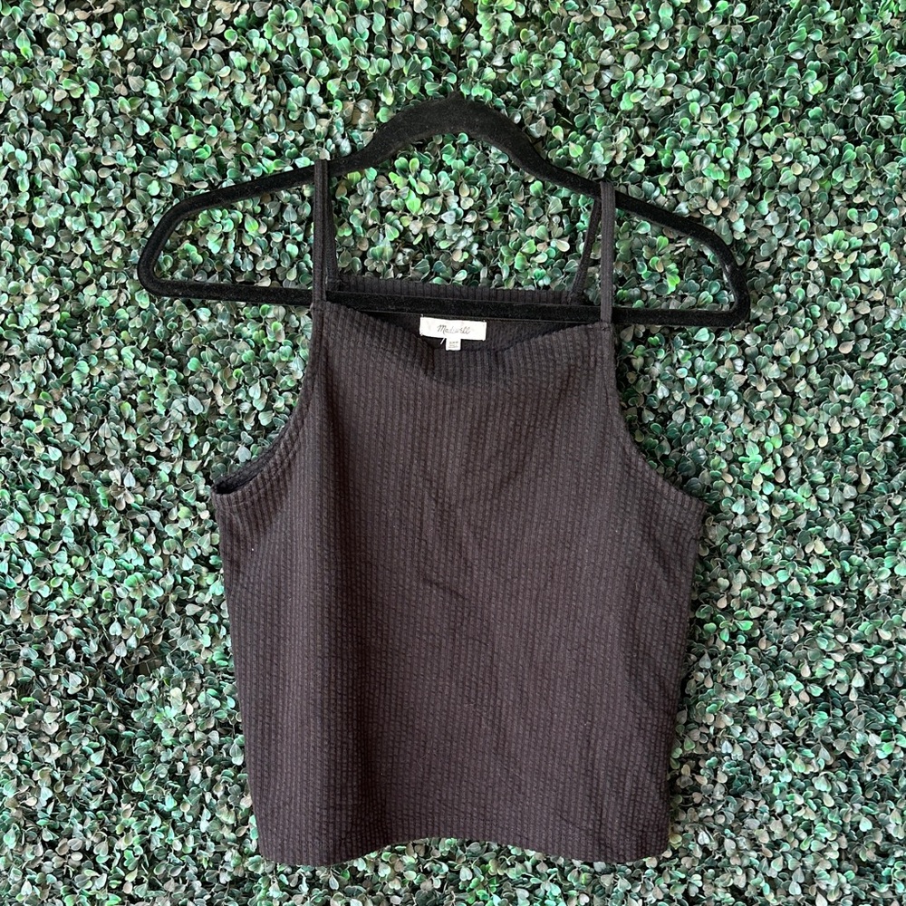 Madewell Cropped Black Ribbed Tank Top
